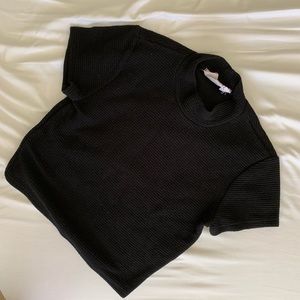 Black Tight Mock Neck Cropped T-shirt